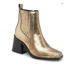 Vince Camuto Sojetta Square Toe Bootie Bronze Metallic Lizard size 9